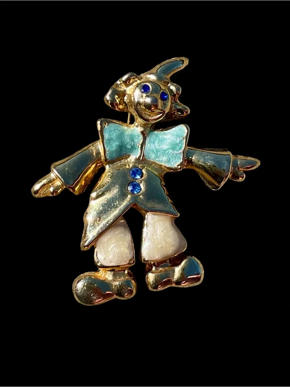 Gold-tone Clown Brooch with Blue and Mint Enamel Accents - Picture 4 of 6